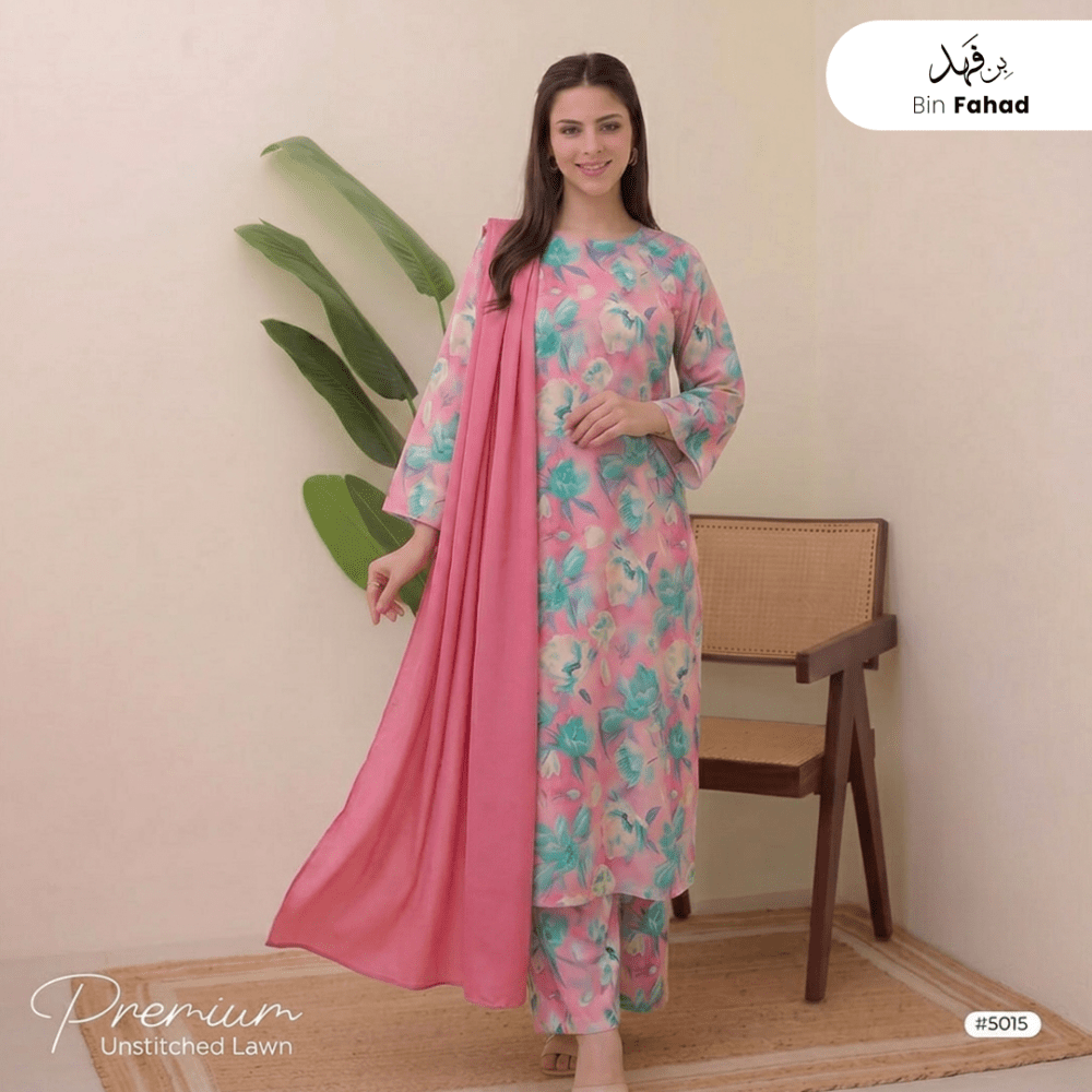 3pcs Premium Lawn Unstitched D-5015 - Ladies Choice