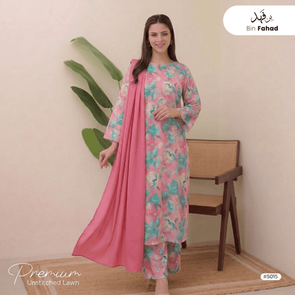 3pcs Premium Lawn Unstitched D-5015 - Ladies Choice