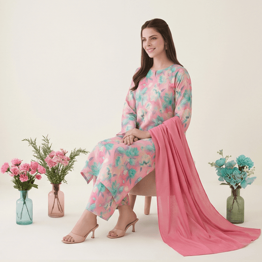 3pcs Premium Lawn Unstitched D-5015 - Ladies Choice