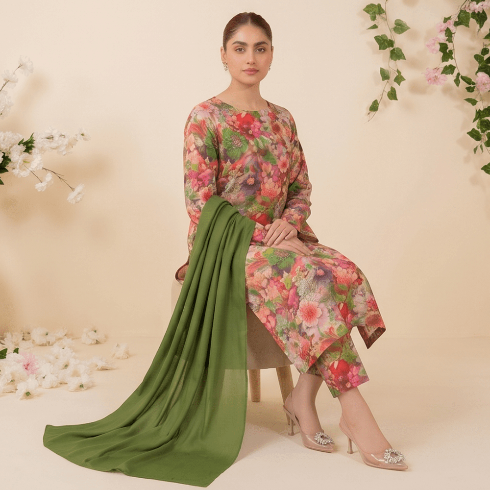 3pcs Premium Lawn Unstitched D-5018 - Ladies Choice