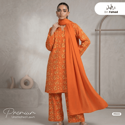 3pcs Premium Lawn Unstitched D-5022 - Ladies Choice