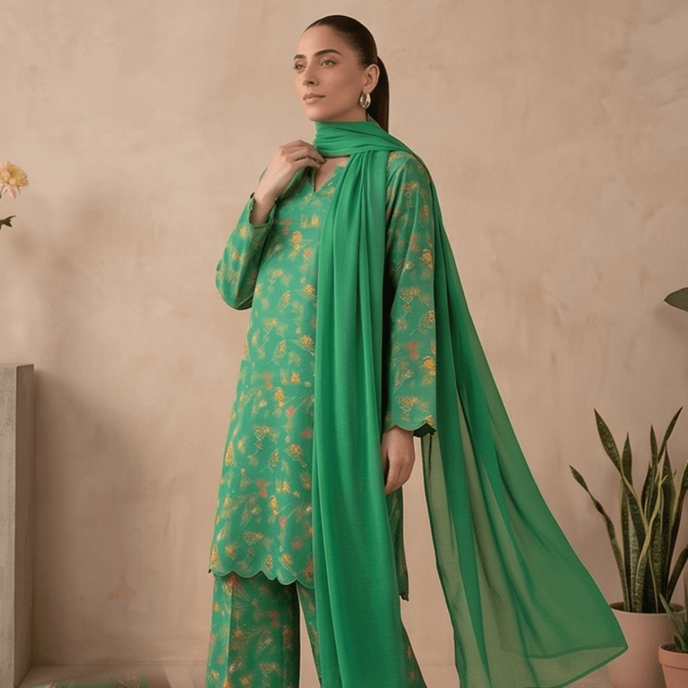 3pcs Premium Lawn Unstitched D-5023 - Ladies Choice