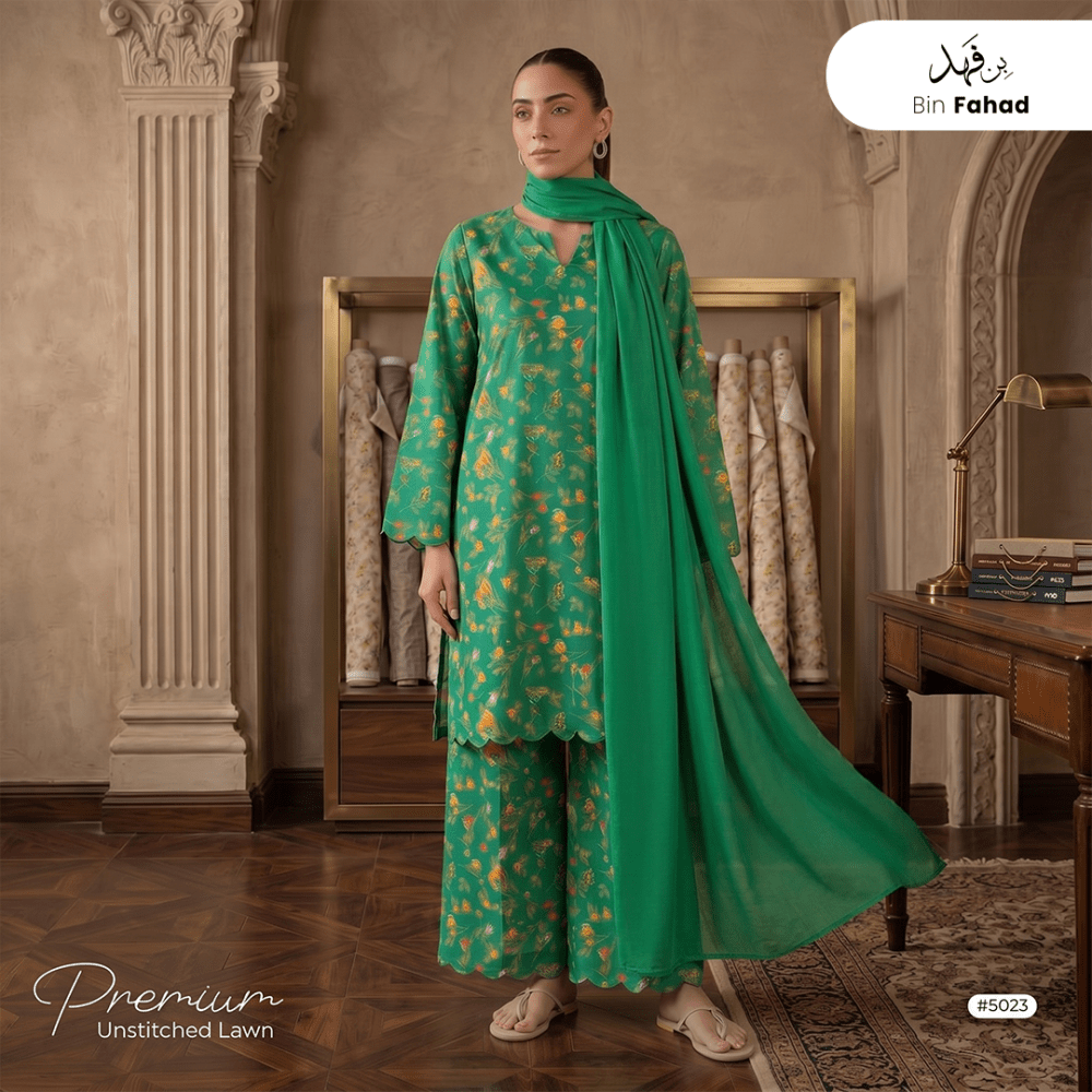 3pcs Premium Lawn Unstitched D-5023 - Ladies Choice