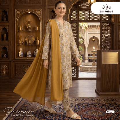 3pcs Premium Lawn Unstitched D-5024 - Ladies Choice