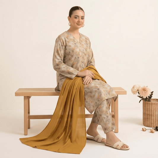 3pcs Premium Lawn Unstitched D-5024 - Ladies Choice