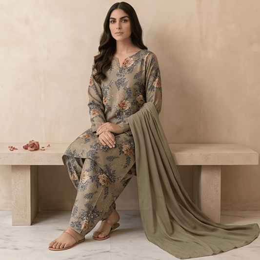 3pcs Premium Lawn Unstitched D-5028 - Ladies Choice