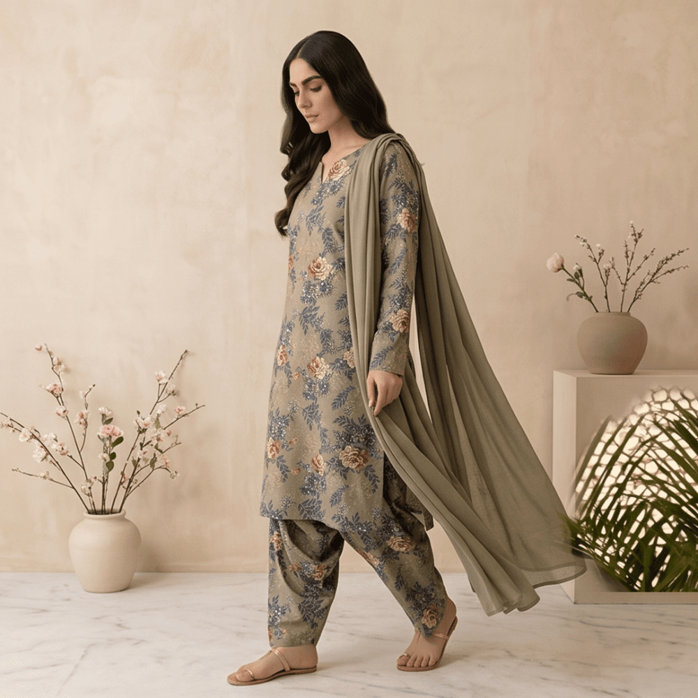 3pcs Premium Lawn Unstitched D-5028 - Ladies Choice
