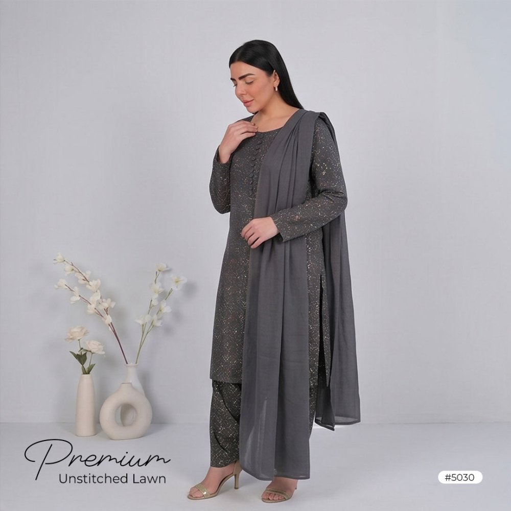 3pcs Premium Lawn Unstitched D-5030 - Ladies Choice