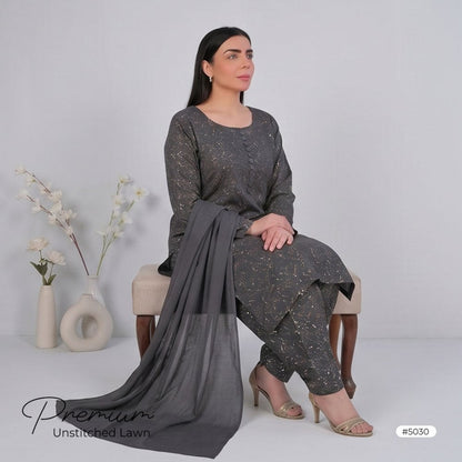 3pcs Premium Lawn Unstitched D-5030 - Ladies Choice