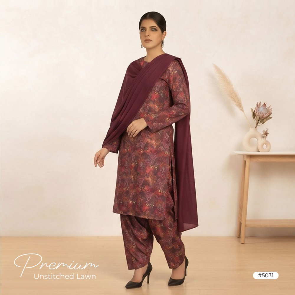 3pcs Premium Lawn Unstitched D-5031 - Ladies Choice