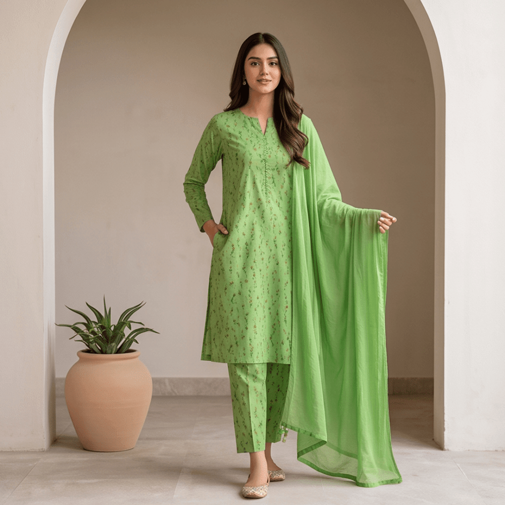 3pcs Premium Lawn Unstitched D-5033 - Ladies Choice