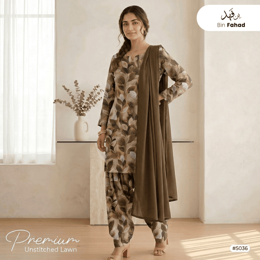 3pcs Premium Lawn Unstitched D-5036 - Ladies Choice