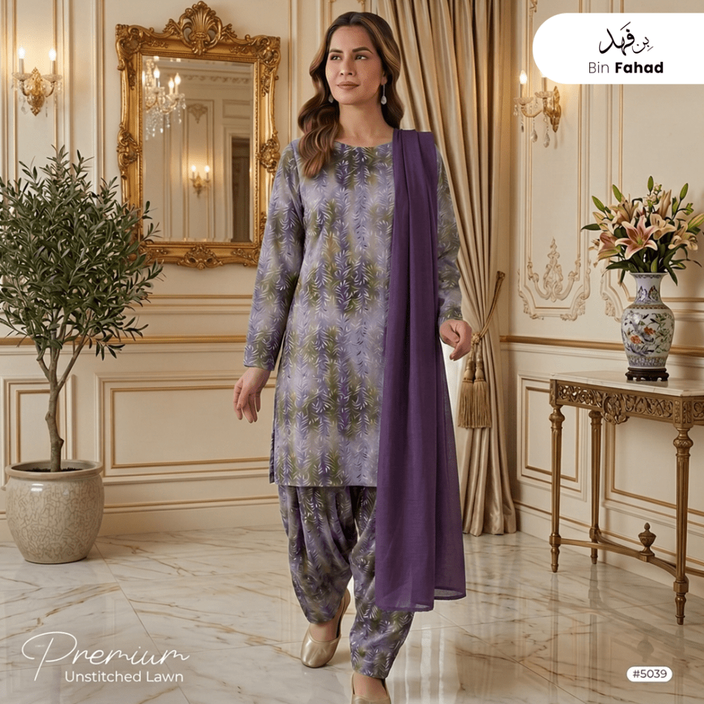 3pcs Premium Lawn Unstitched D-5039 - Ladies Choice