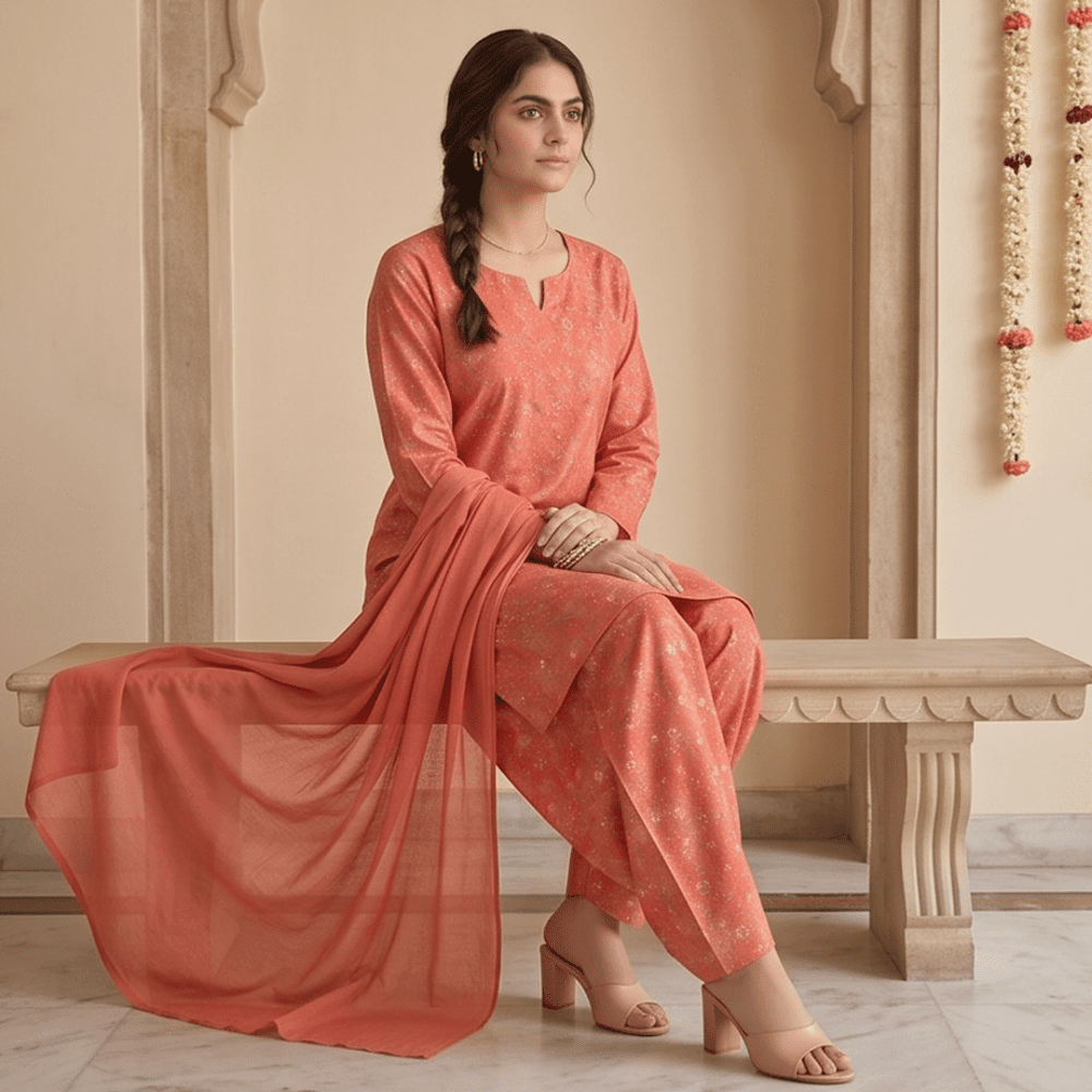 3pcs Premium Lawn Unstitched D-5040 - Ladies Choice