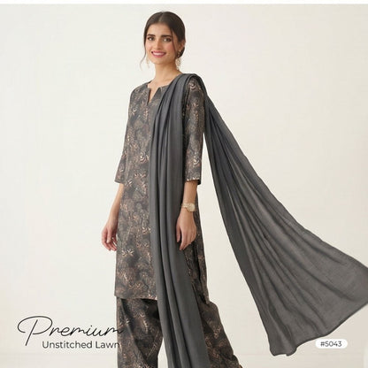3pcs Premium Lawn Unstitched D-5043 - Ladies Choice