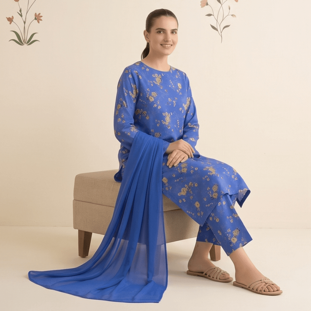 3pcs Premium Lawn Unstitched D-5044 - Ladies Choice