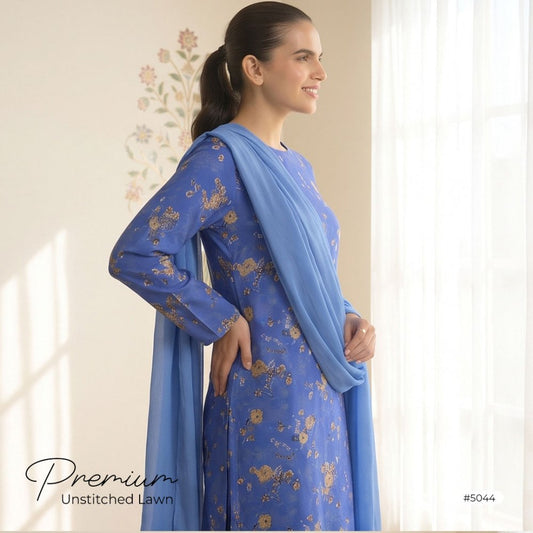 3pcs Premium Lawn Unstitched D-5044 - Ladies Choice