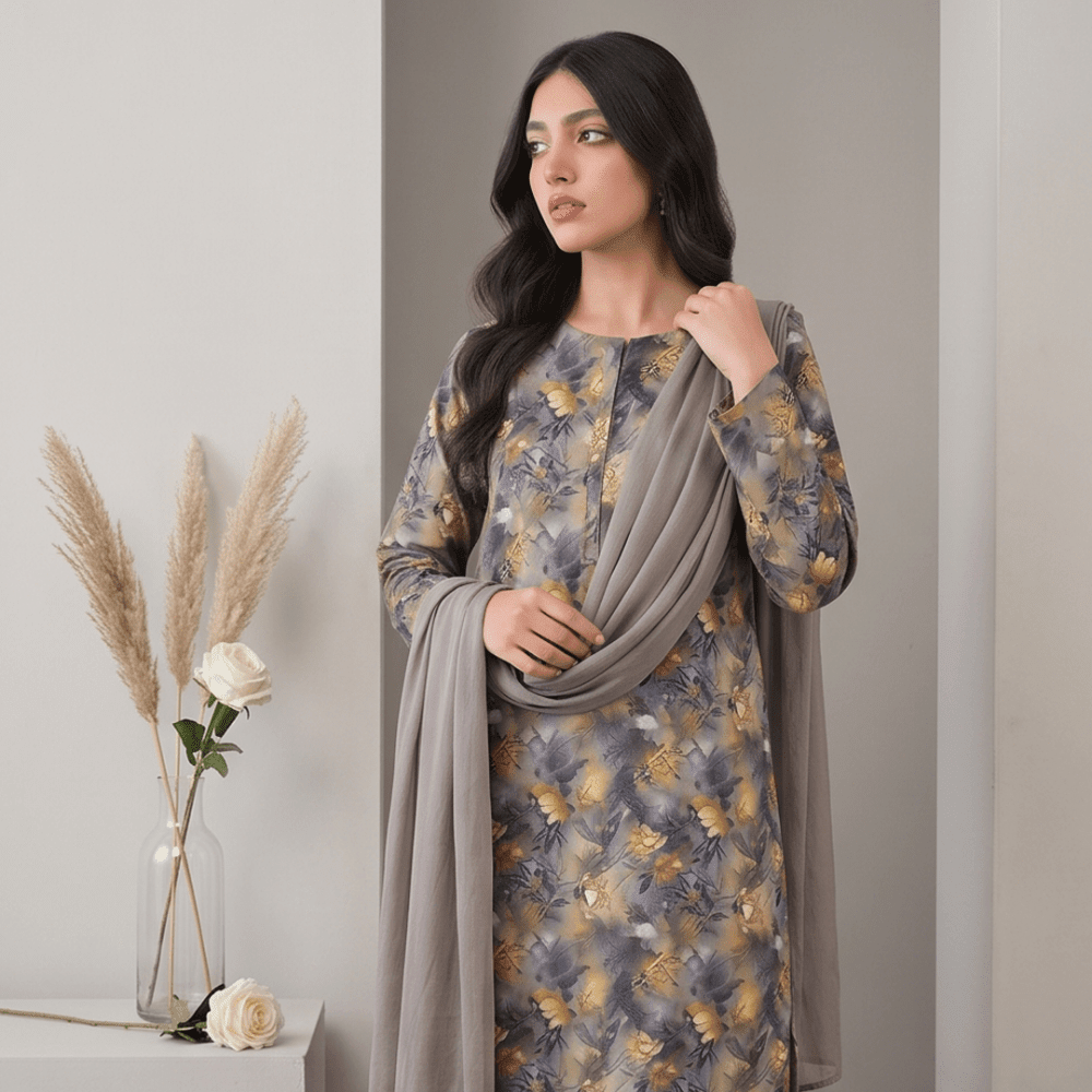 3pcs Premium Lawn Unstitched D-5046 - Ladies Choice