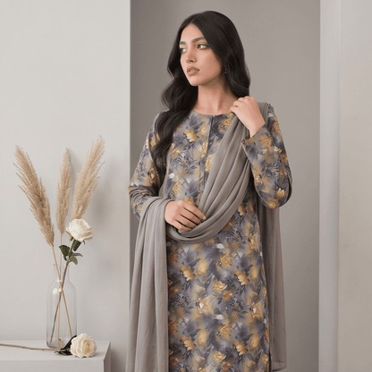 3pcs Premium Lawn Unstitched D-5046 - Ladies Choice