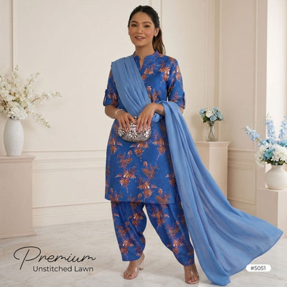 3pcs Premium Lawn Unstitched D-5051 - Ladies Choice