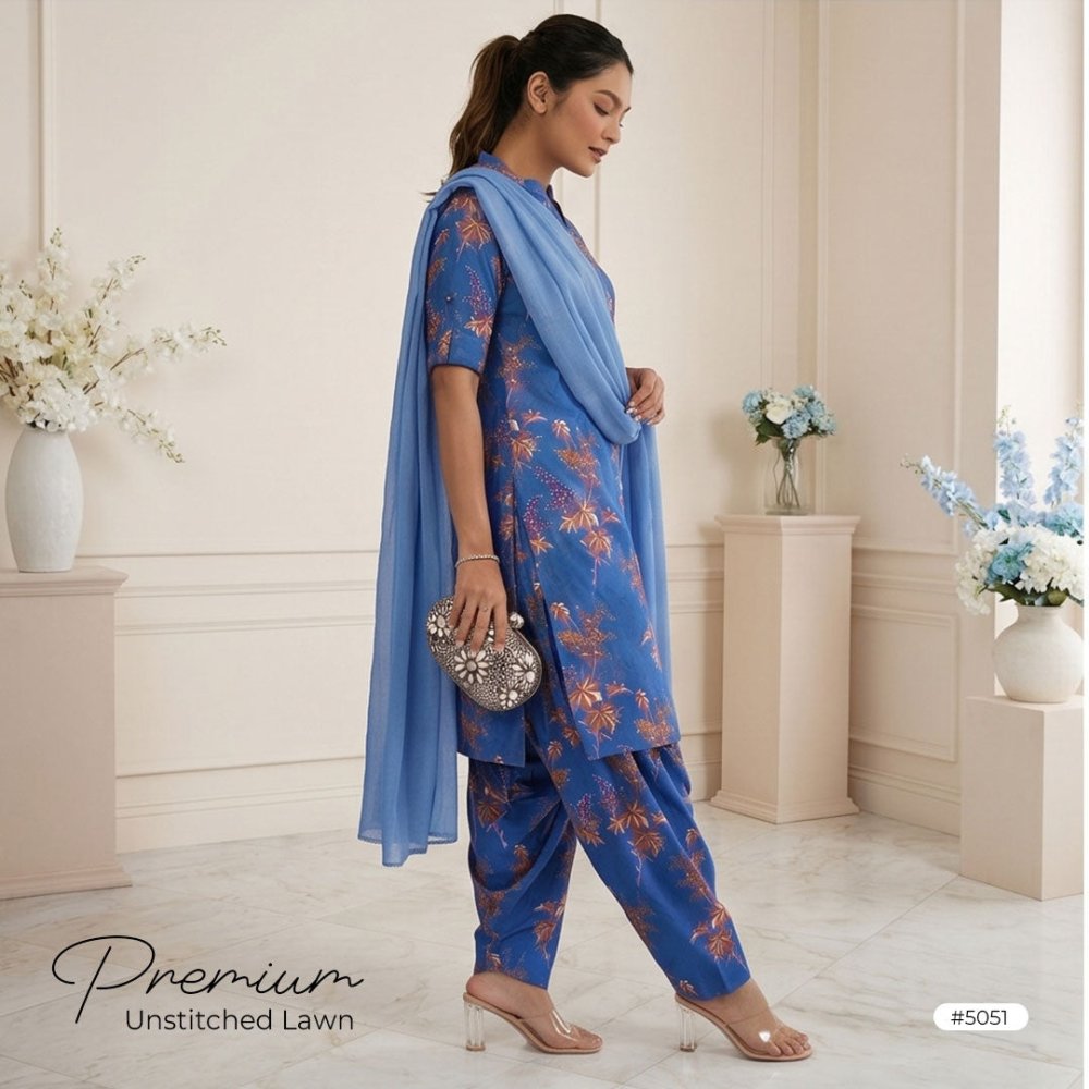 3pcs Premium Lawn Unstitched D-5051 - Ladies Choice