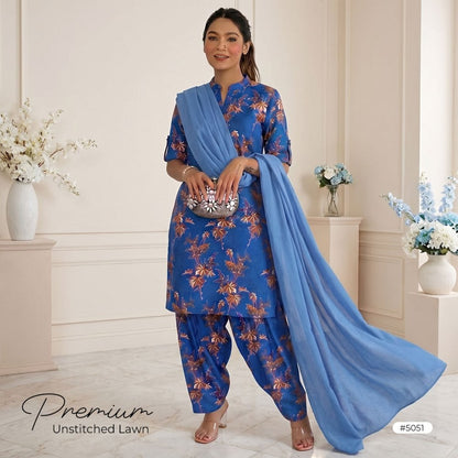 3pcs Premium Lawn Unstitched D-5051 - Ladies Choice