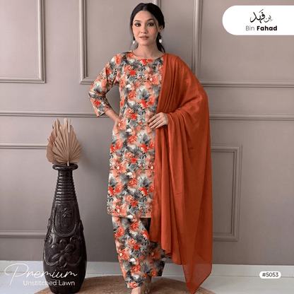 3pcs Premium Lawn Unstitched D-5053 - Ladies Choice