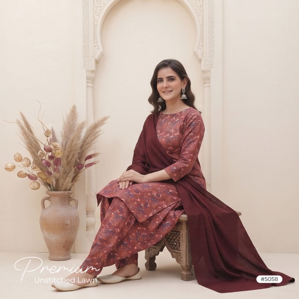 3pcs Premium Lawn Unstitched D-5058 - Ladies Choice