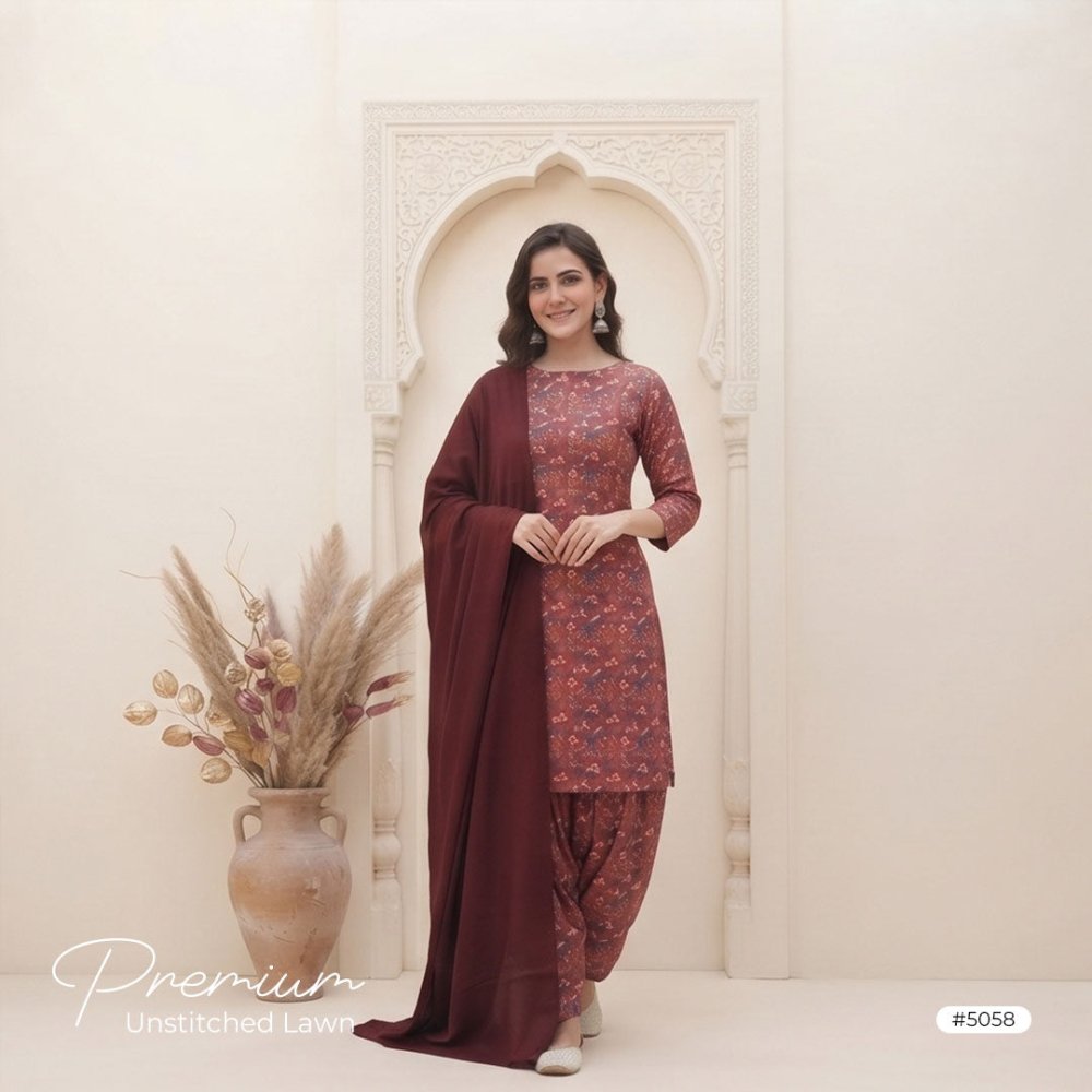 3pcs Premium Lawn Unstitched D-5058 - Ladies Choice