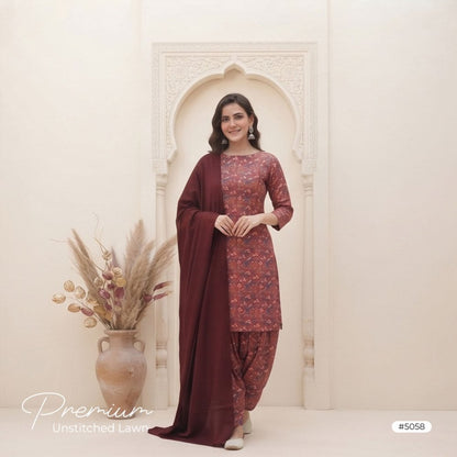 3pcs Premium Lawn Unstitched D-5058 - Ladies Choice