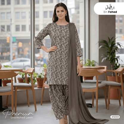 3pcs Premium Lawn Unstitched D-5059 - Ladies Choice
