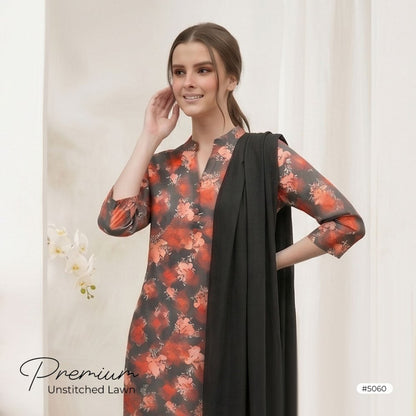 3pcs Premium Lawn Unstitched D-5060 - Ladies Choice