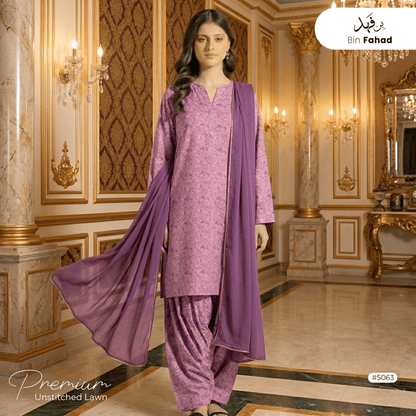 3pcs Premium Lawn Unstitched D-5063 - Ladies Choice