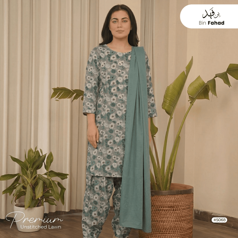 3pcs Premium Lawn Unstitched D-5068 - Ladies Choice