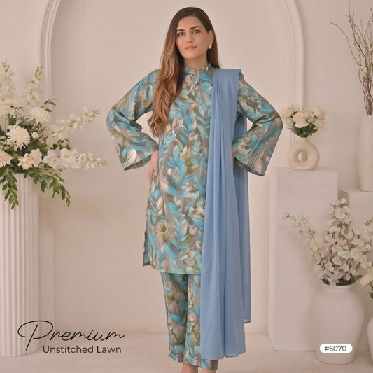 3pcs Premium Lawn Unstitched D-5070 - Ladies Choice