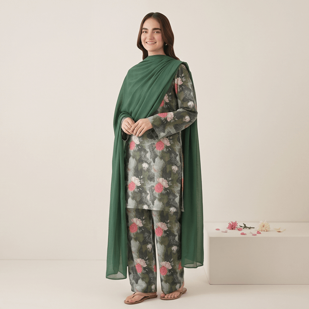 3pcs Premium Lawn Unstitched D-5072 - Ladies Choice