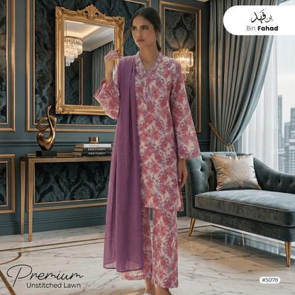 3pcs Premium Lawn Unstitched D-5078 - Ladies Choice