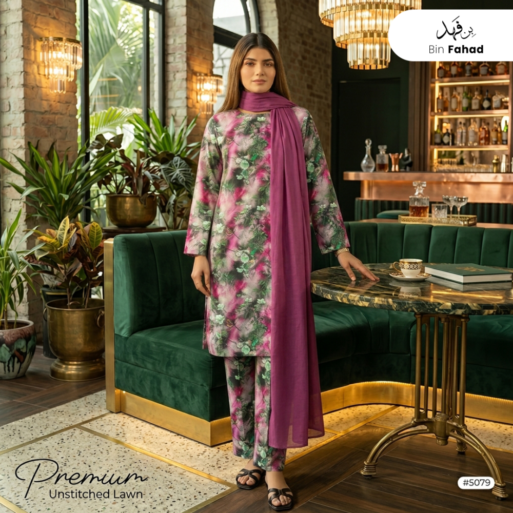 3pcs Premium Lawn Unstitched D-5079 - Ladies Choice