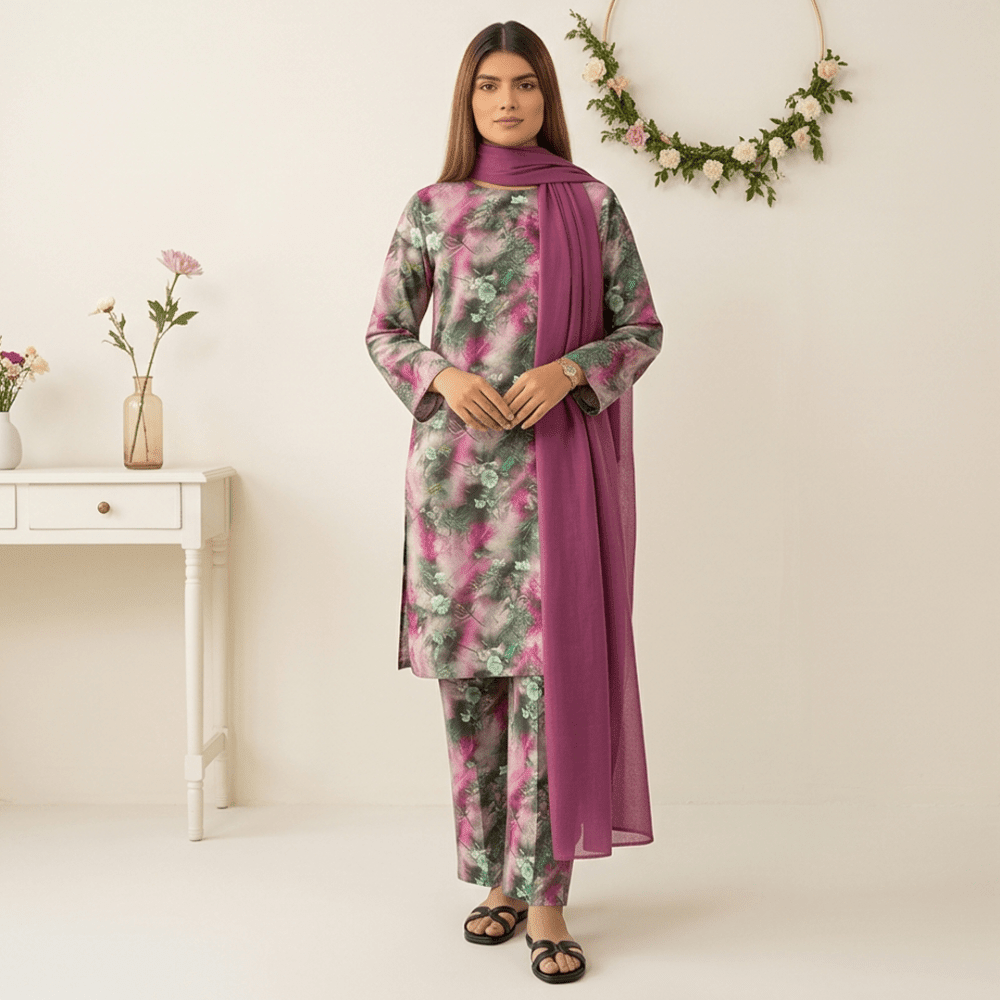3pcs Premium Lawn Unstitched D-5079 - Ladies Choice