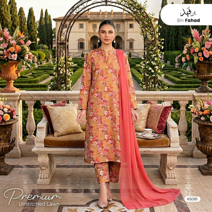 3pcs Premium Lawn Unstitched D-5081 - Ladies Choice