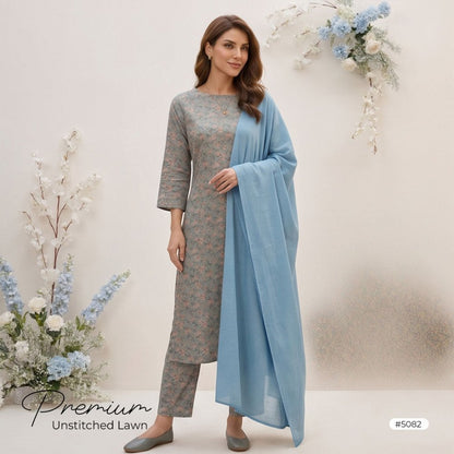 3pcs Premium Lawn Unstitched D-5082 - Ladies Choice