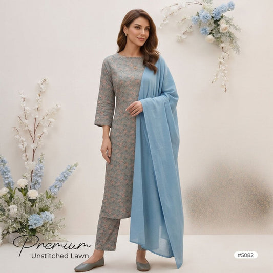3pcs Premium Lawn Unstitched D-5082 - Ladies Choice