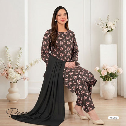 3pcs Premium Lawn Unstitched D-5085 - Ladies Choice