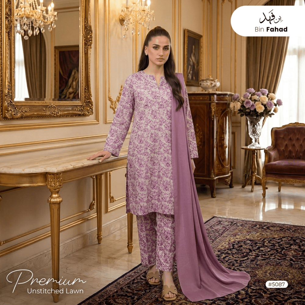 3pcs Premium Lawn Unstitched D-5087 - Ladies Choice
