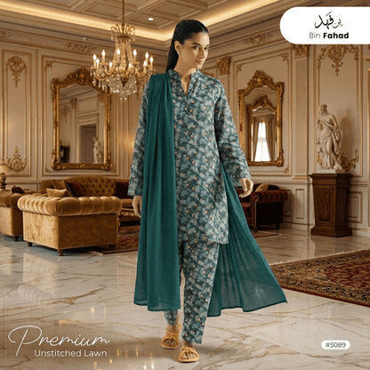 3pcs Premium Lawn Unstitched D-5089 - Ladies Choice