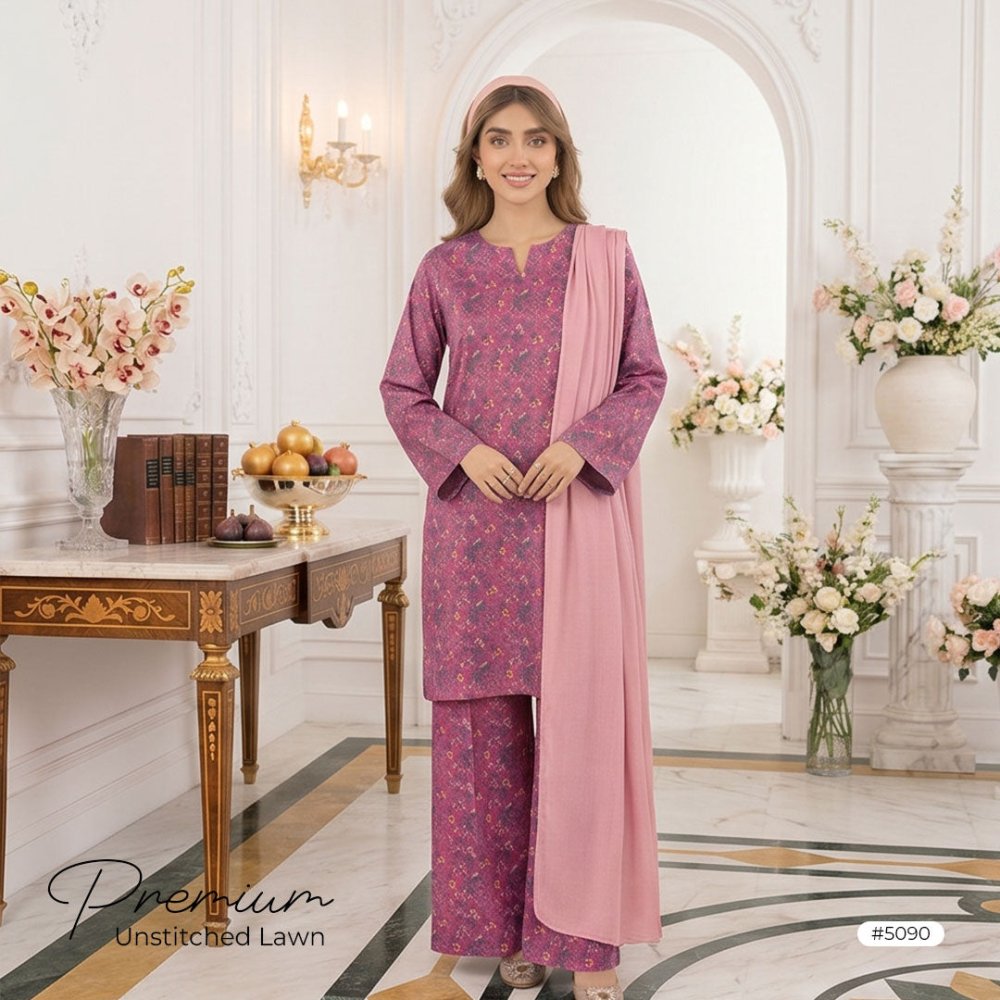 3pcs Premium Lawn Unstitched D-5090 - Ladies Choice