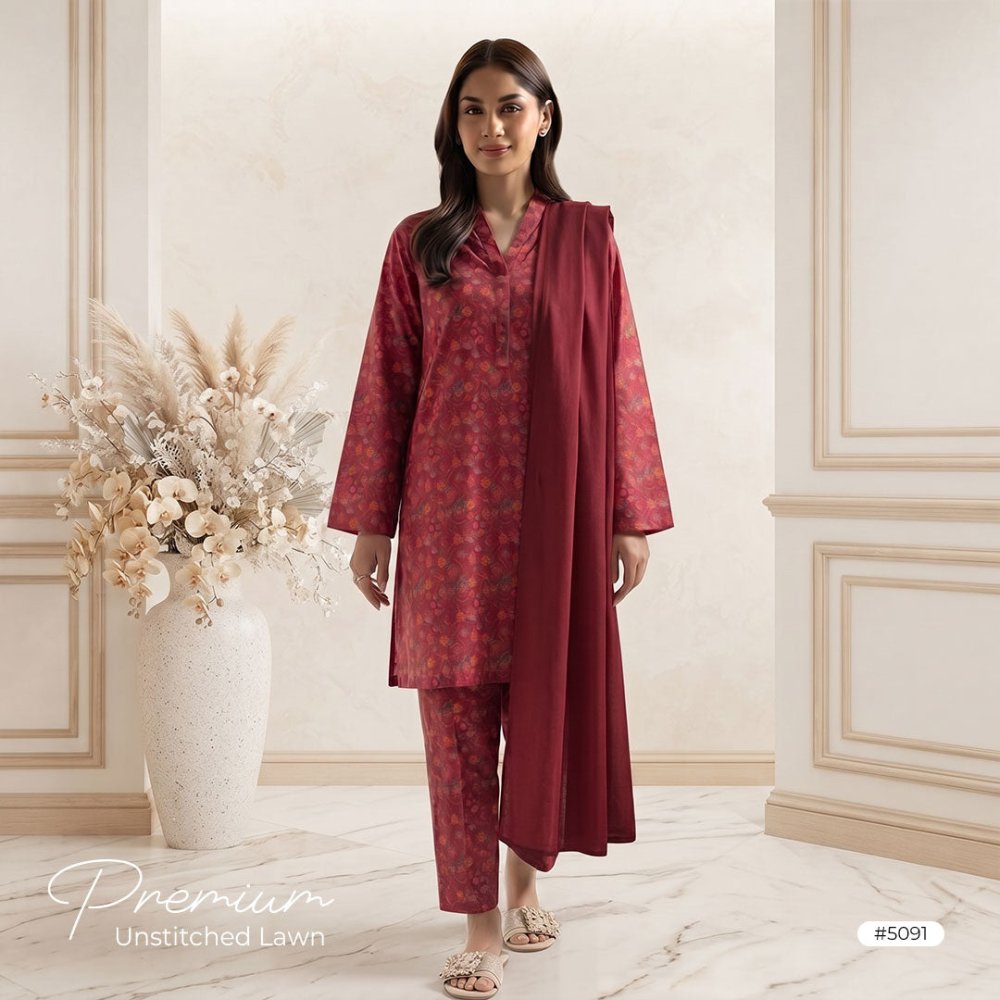 3pcs Premium Lawn Unstitched D-5091 - Ladies Choice