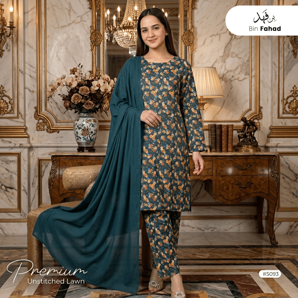 3pcs Premium Lawn Unstitched D-5093 - Ladies Choice