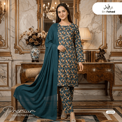 3pcs Premium Lawn Unstitched D-5093 - Ladies Choice