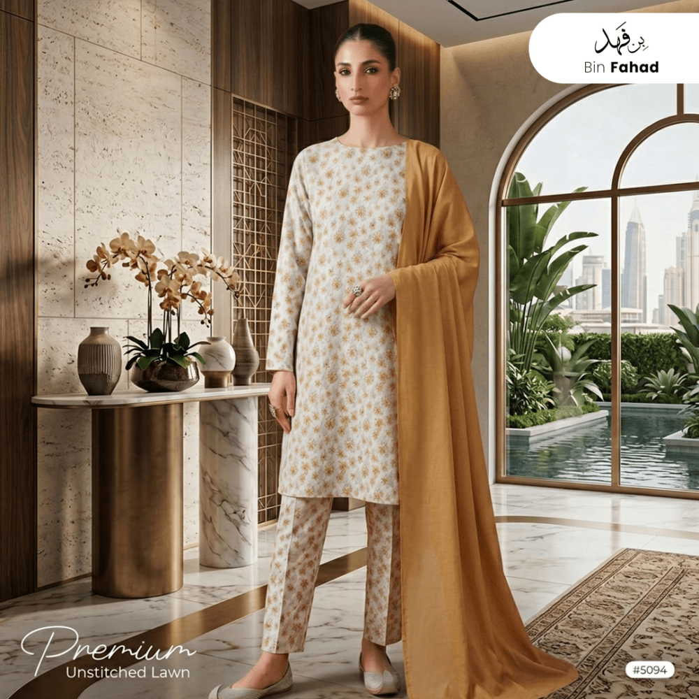 3pcs Premium Lawn Unstitched D-5094 - Ladies Choice